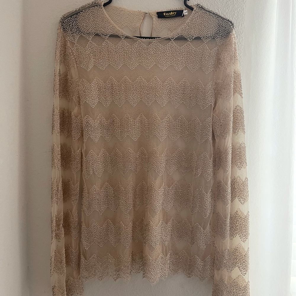 Beaded nude long sleeve top